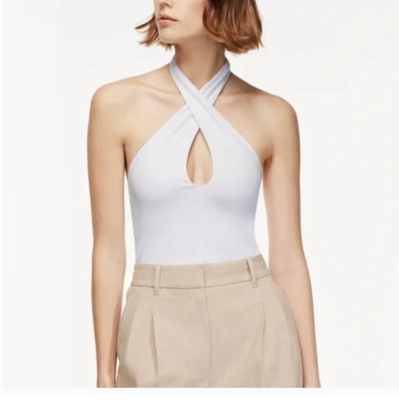 Wilfred Tops - NWT Artizia Wilfred|| Bay Crossover Ribbed Cropped Tank Top. Size Medium White